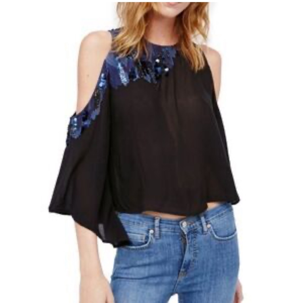 Free People Embellished All About You Navy Top